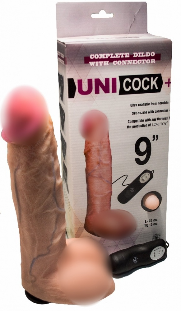 Насадка на страпон "Uni Cock 9" реалистичная, с вибрацией 